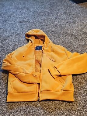 WomensMustard Yellow Sherpa-Lined Hoodie Jacket